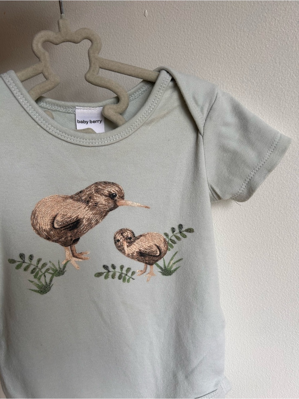 Baby Berry Soft Mint Green Kids Onesie with Kiwi Bird Print